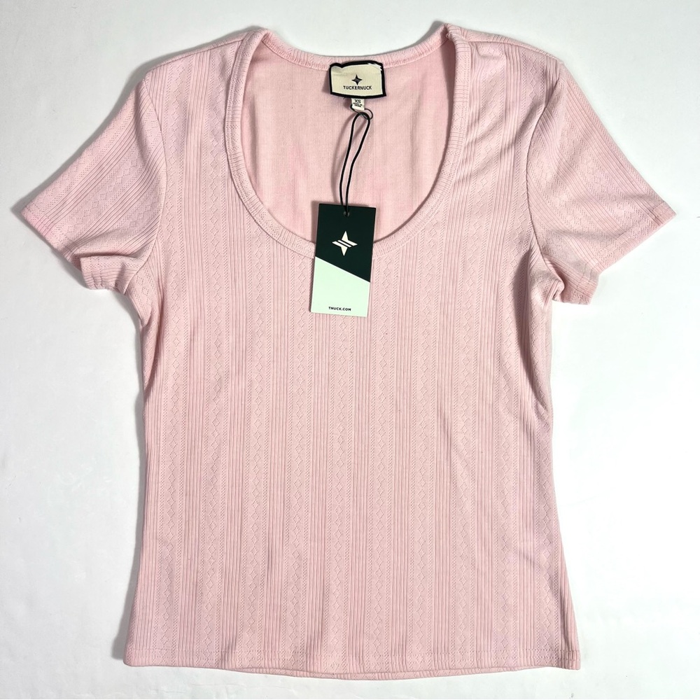 NWT Tuckernuck Pointelle Bridgette Scoop Neck Tee Pink Size XS - Picture 3 of 8